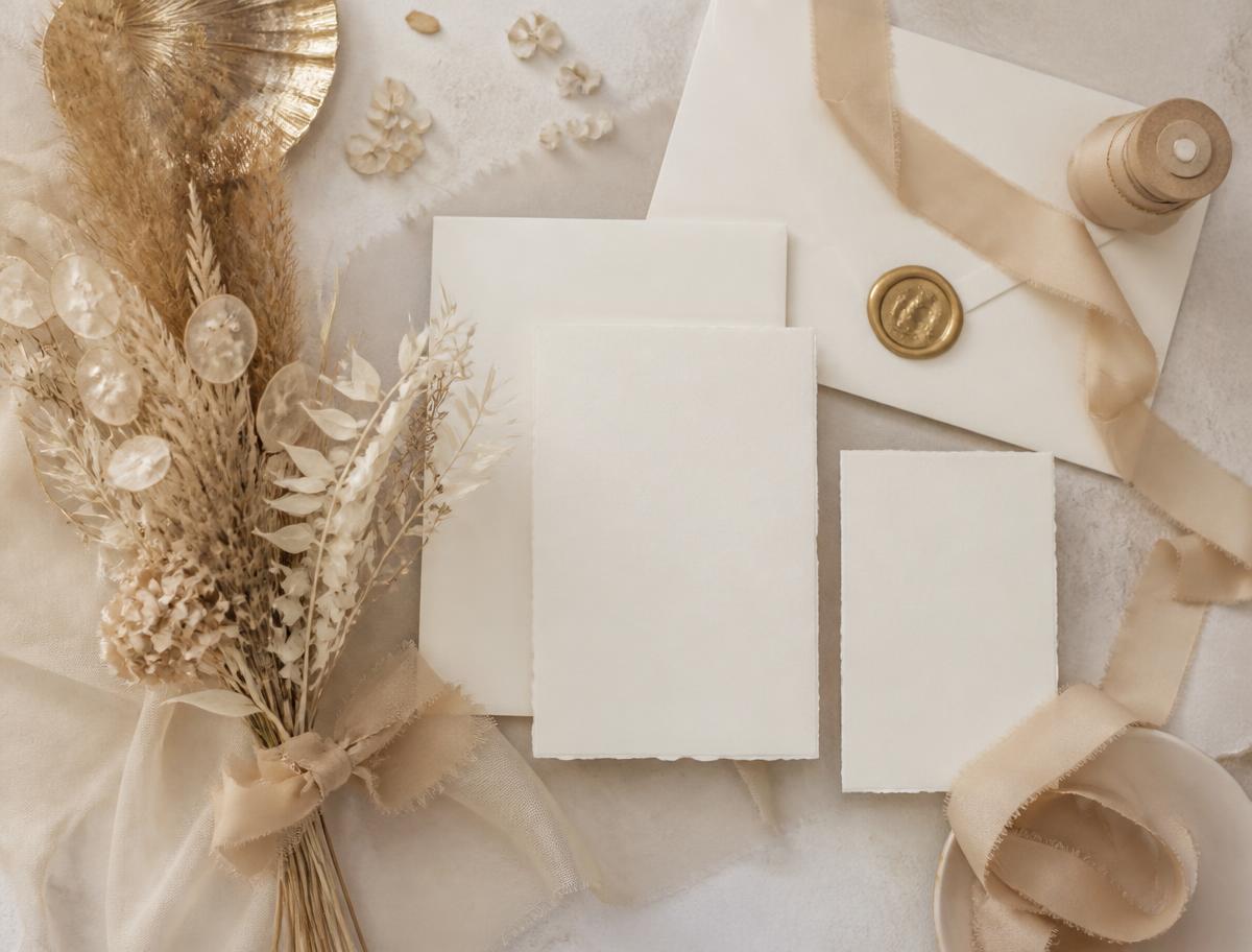 Wedding stationery flat lay